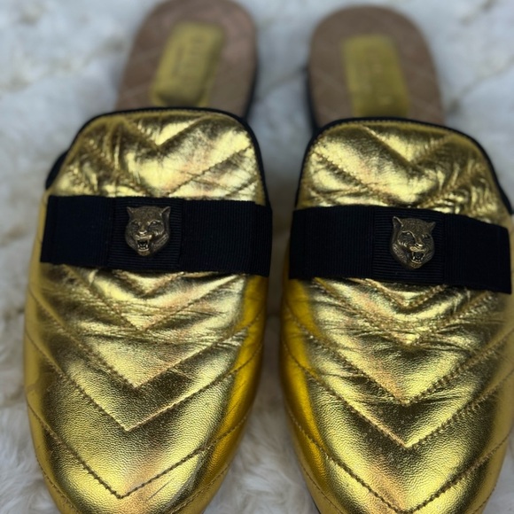 Gucci Gold and Black Quilted Mules Size 37 - Picture 3 of 10